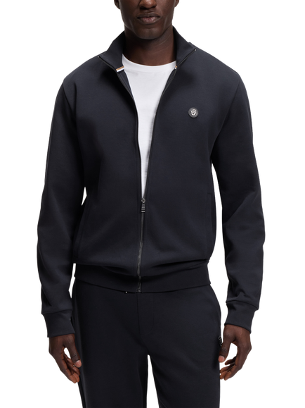 BOSS Cotton Rich Zip-Through Jersey Top, Dark Blue, Dark Blue