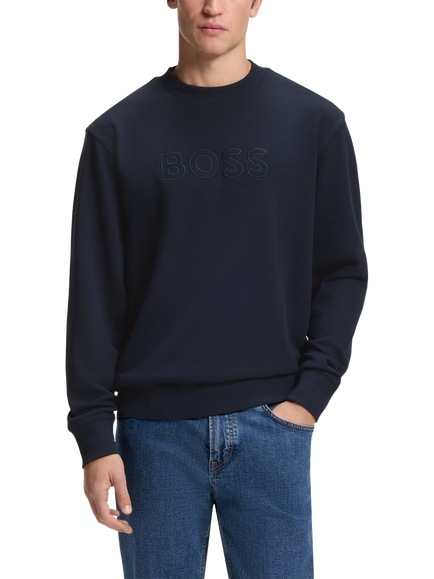 HUGO BOSS BOSS Logo Crew Neck Cotton Sweatshirt, Dark Blue, Dark Blue