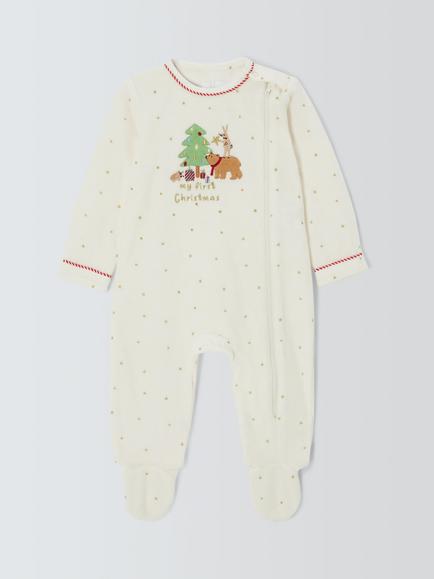 John Lewis Baby My First Christmas Sleepsuit, Ivory, Ivory