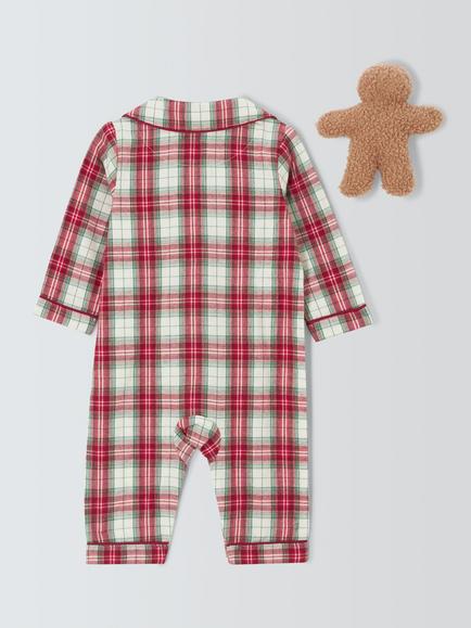 John Lewis Baby Gingham Romper & Gingerbread Man Soft Toy - view 2, Green Check