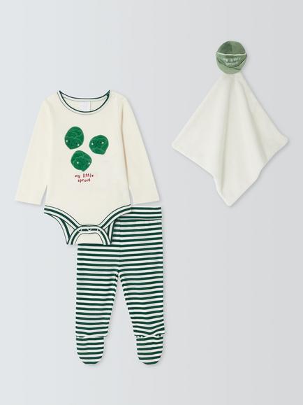 John Lewis Baby Brussel Sprout Long Sleeve Bodysuit, Leggings & Comforter Set, Ivory / Brussel, Ivory / Brussel