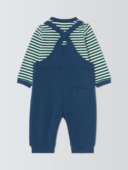 John Lewis Baby Christmas Embroidered Dungarees & Top Set, Navy - view 2, Navy
