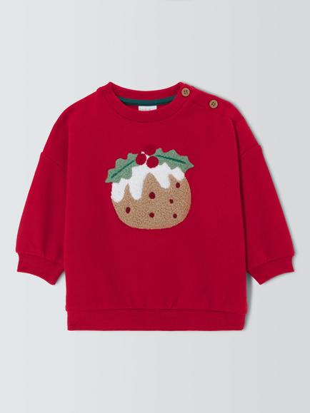 John Lewis Baby Christmas Pudding Sweater, Red, Red