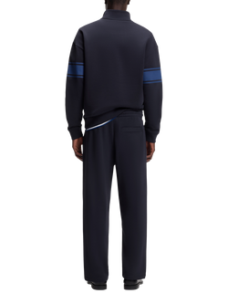 HUGO BOSS HUGO Loose Fit Zip Neck Stripe Cotton Sweatshirt, Dark Blue - view 2, Dark Blue