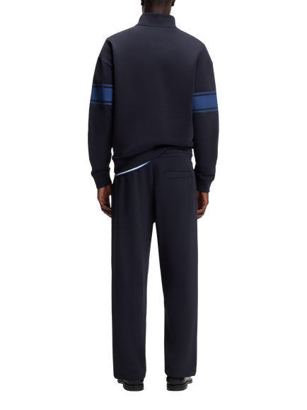 HUGO BOSS HUGO Loose Fit Zip Neck Stripe Cotton Sweatshirt, Dark Blue - view 2, Dark Blue