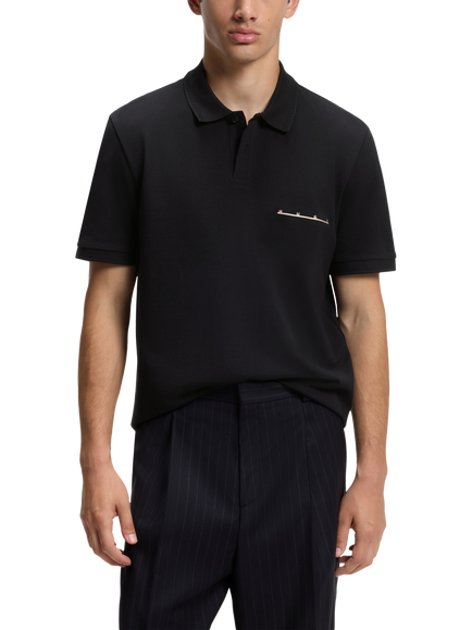 HUGO Cotton Regular Fit Short Sleeve Polo Shirt, Black, Black