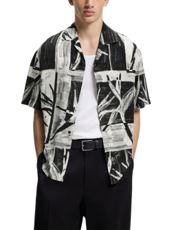 HUGO Abstract Oversized Fit Short Sleeve Shirt, Black/Multi, Black/Multi
