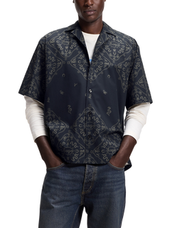 HUGO Abstract Cotton Short Sleeve Shirt, Dark Blue, Dark Blue