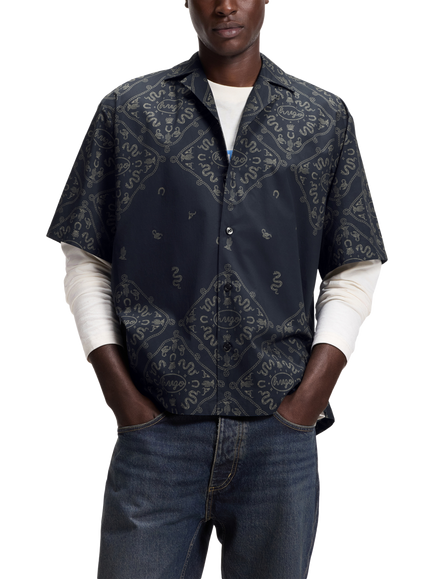 HUGO Abstract Cotton Short Sleeve Shirt, Dark Blue, Dark Blue