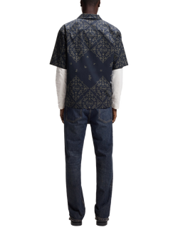 HUGO Abstract Cotton Short Sleeve Shirt, Dark Blue - view 2, Dark Blue