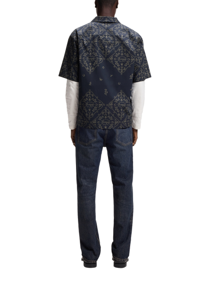 HUGO Abstract Cotton Short Sleeve Shirt, Dark Blue - view 2, Dark Blue