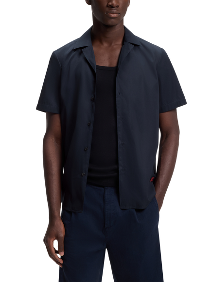 HUGO BOSS HUGO Loose Fit Button Through Short Sleeve Cotton Shirt, Dark Blue, Dark Blue
