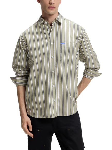 HUGO BOSS HUGO Stripe Cotton Shirt, Beige Overflow, Beige Overflow
