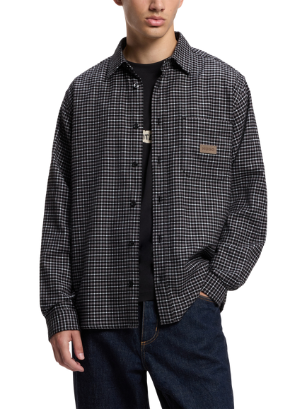 BOSS Brushed Cotton Check Suede Badge Shirt, Light Pastel Grey, Light Pastel Grey