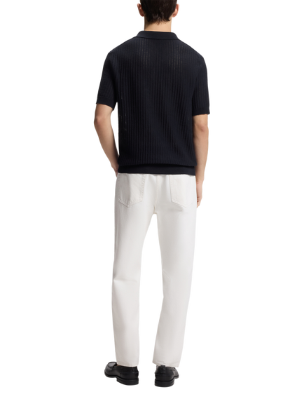 HUGO BOSS Collared Fine Knit Short Sleeve Jumper, Navy - view 2, Navy