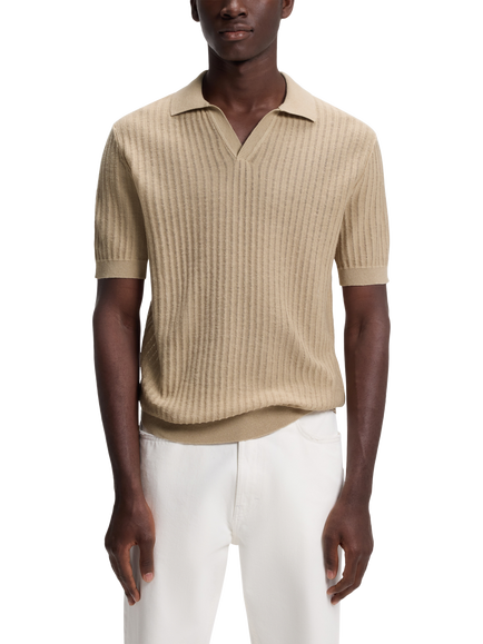 HUGO BOSS HUGO Buttonless Cotton Linen Blend Polo Shirt, Medium Beige, Medium Beige