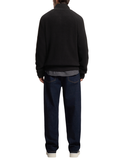 HUGO Pure Cotton Ribbed Full- Zip Loose Fit Jumper, Black - view 2, Black