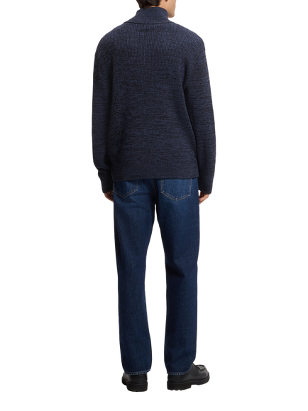 HUGO Shelvy Cotton Blend Rib Knit Quarter Zip Jumper, Black - view 2, Black