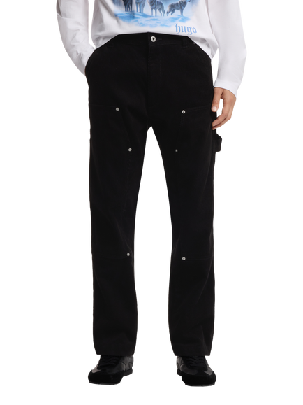 HUGO Pure Cotton Regular Fit Corduroy Carpenter Trousers, Black, Black