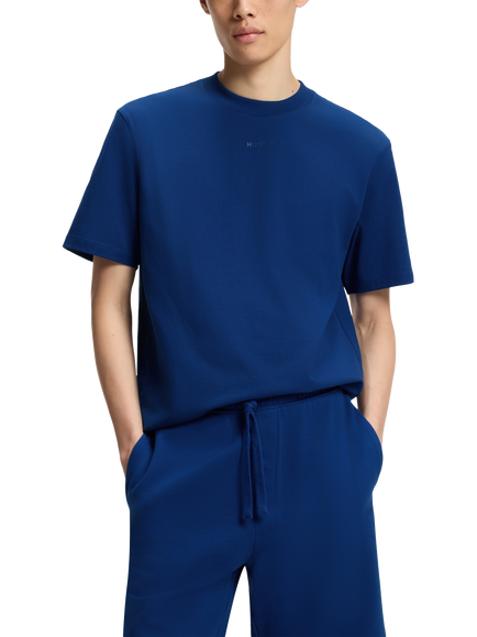 HUGO Logo Cotton Crew Neck T-Shirt, Mid Blue, Mid Blue