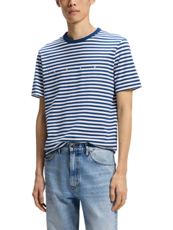 HUGO BOSS Striped Cotton Logo T-Shirt, Blue/Multi, Blue/Multi