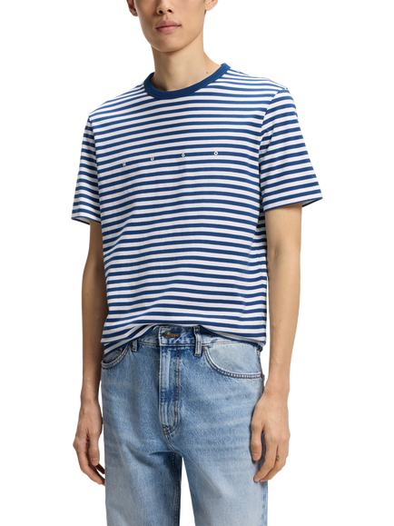 HUGO BOSS Striped Cotton Logo T-Shirt, Blue/Multi, Blue/Multi