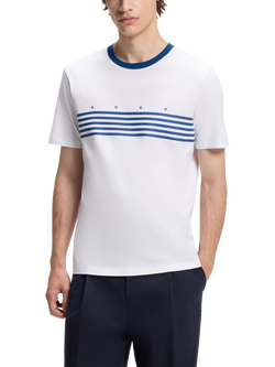 HUGO BOSS HUGO Crew Neck Stripe Cotton T-Shirt, White, White
