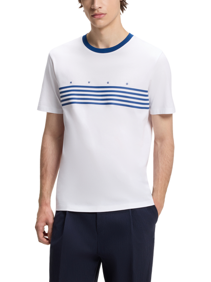 HUGO BOSS HUGO Crew Neck Stripe Cotton T-Shirt, White, White