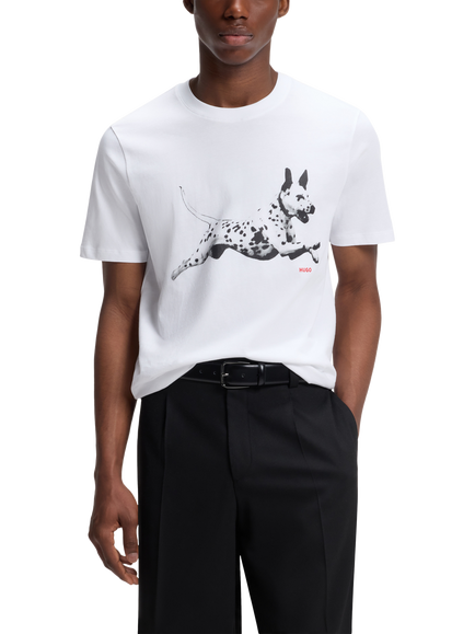 HUGO BOSS HUGO Graphic Print Crew Neck Cotton T-Shirt, Natural, Natural