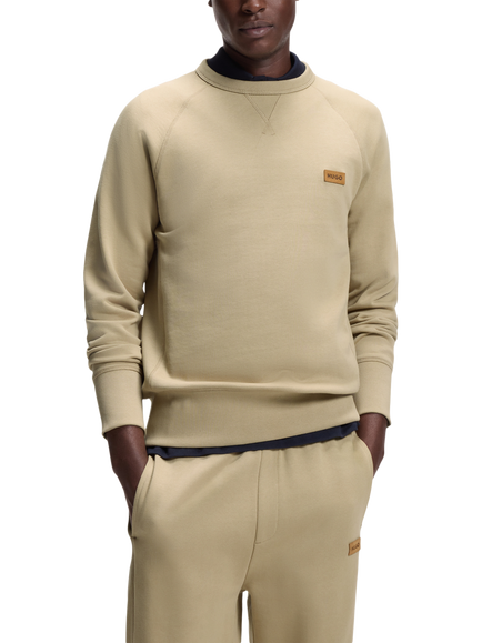 HUGO Long Sleeve Ribbed Sweatshirt, Medium Beige, Medium Beige