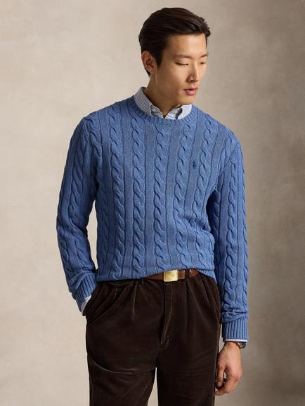 Polo Ralph Lauren Cotton Cable Knit Jumper, Blue Borage Heather, Blue Borage Heather