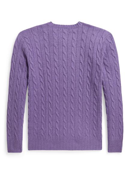 Polo Ralph Lauren Cable Knit Crew Neck Wool Cashmere Blend Jumper, Coronet Purple Heath - view 2, Coronet Purple Heath