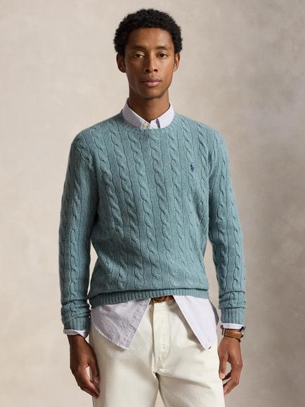 Polo Ralph Lauren Wool Rich Cable Knit Jumper, Turquoise Jay Heathe, Turquoise Jay Heathe