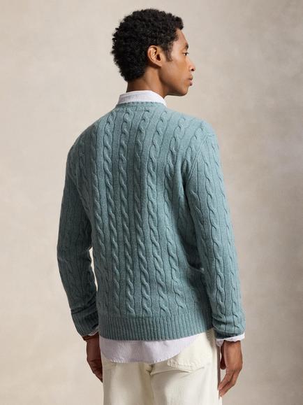 Polo Ralph Lauren Wool Rich Cable Knit Jumper, Turquoise Jay Heathe - view 2, Turquoise Jay Heathe