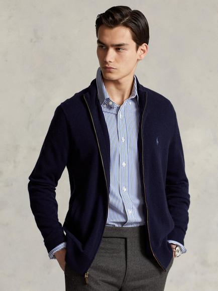 Polo Ralph Lauren Loryelle Full-Zip Wool Jumper, Hunter Navy, Hunter Navy