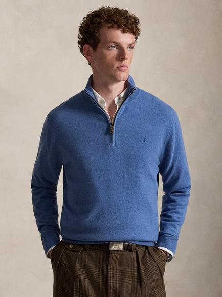 Polo Ralph Lauren Loryelle Quarter-Zip Wool Jumper, Blue Borage Heather, Blue Borage Heather