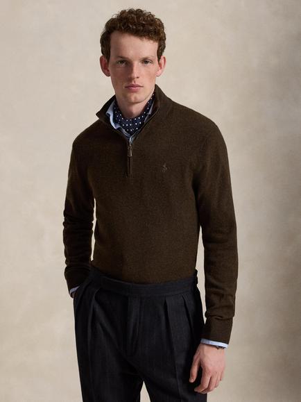 Polo Ralph Lauren Loryelle Wool Quarter-Zip Jumper, Cinnamon Brown Heath, Cinnamon Brown Heath