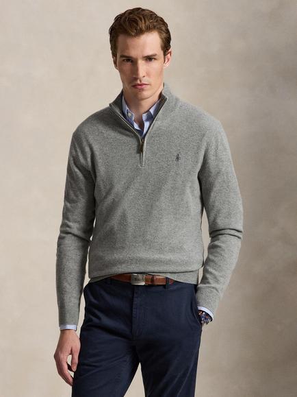 Polo Ralph Lauren Loryelle Wool Quarter-Zip Jumper, Fawn Grey Heather, Fawn Grey Heather