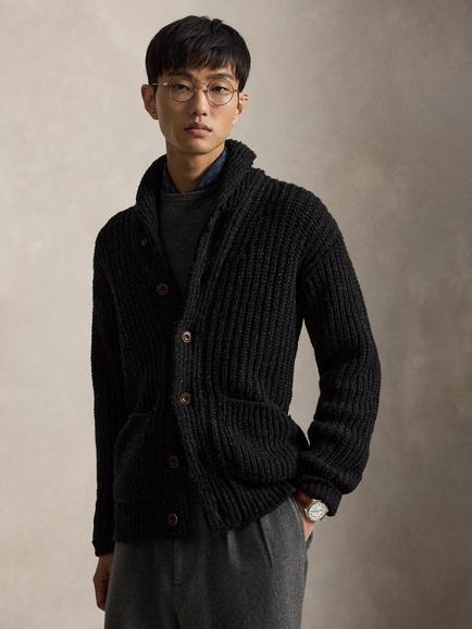 Ralph Lauren Donegal Wool Blend Cardigan, Black Marl Heath/C95, Black Marl Heath/C95