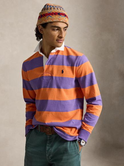 Polo Ralph Lauren Iconic Striped Cotton Rugby Shirt, Purpl Lilac/Kona Org, Purpl Lilac/Kona Org