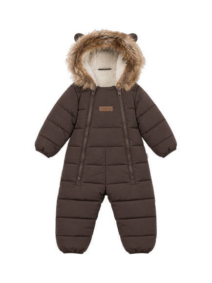 Toastie Baby Quilted Faux Fur Hooded Onesie, Truffle, Truffle