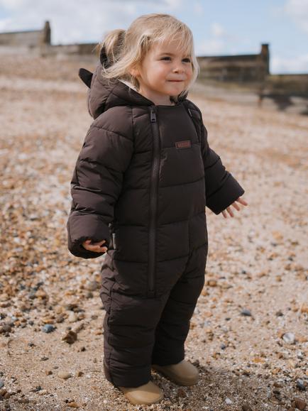 Toastie Baby Quilted Faux Fur Hooded Onesie, Truffle - view 2, Truffle