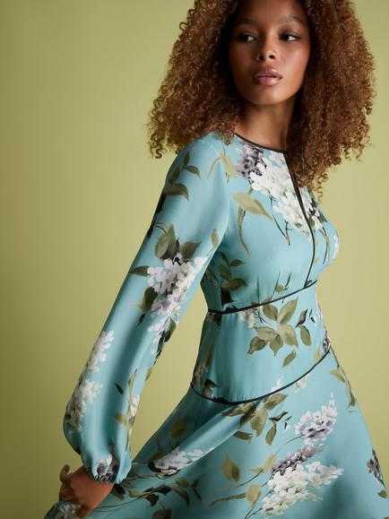 FLORERE Floral Print Fit & Flare Midi Dress, Blue/Multi - view 2, Blue/Multi