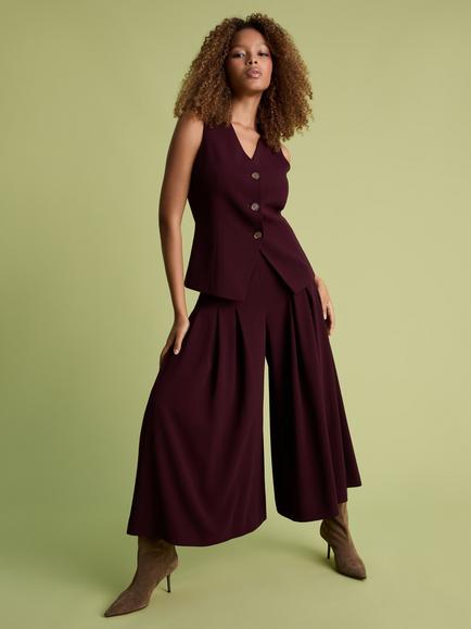 FLORERE Pleat Wide Leg Culottes, Burgundy, Burgundy