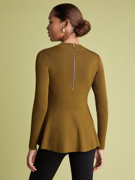 FLORERE Peplum Knit Jumper, Khaki - view 2, Khaki