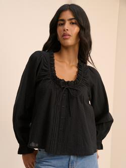 Nobody's Child Lumi Short Puff Sleeve Lace Trim Cotton Blouse, Black
