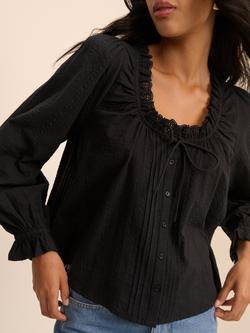 Nobody's Child Lumi Short Puff Sleeve Lace Trim Cotton Blouse - view 2, Black
