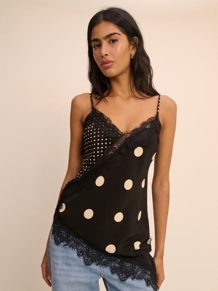 Nobody's Child Saturn Polka Dot Cami, Black/Cream, Black/Cream