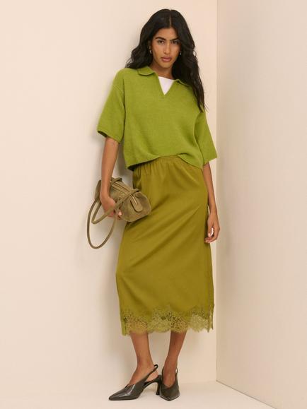 Nobody's Child Halo Satin Midi Skirt, Green - view 2, Green