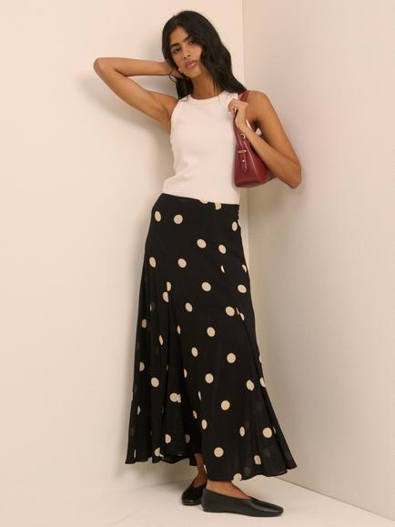 Nobody's Child Selene Polka Dot Midi Skirt, Black/Cream, Black/Cream